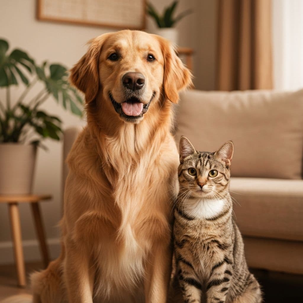 Perro y gato felices juntos
